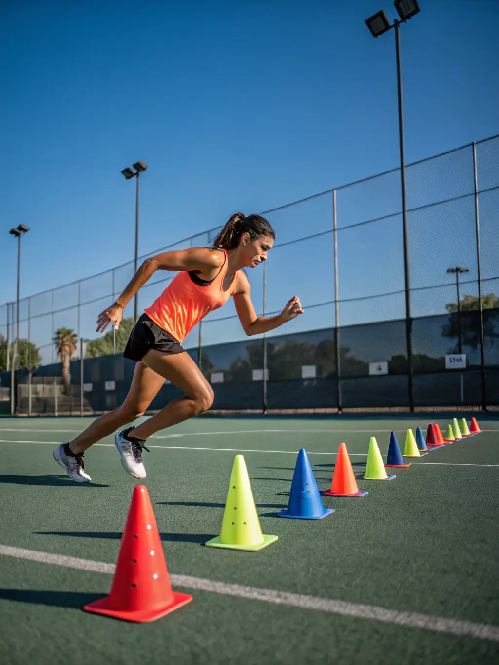 A young tennis player in action, hitting a forehand during a training session at TCV, showcasing the club's focus on skill development.